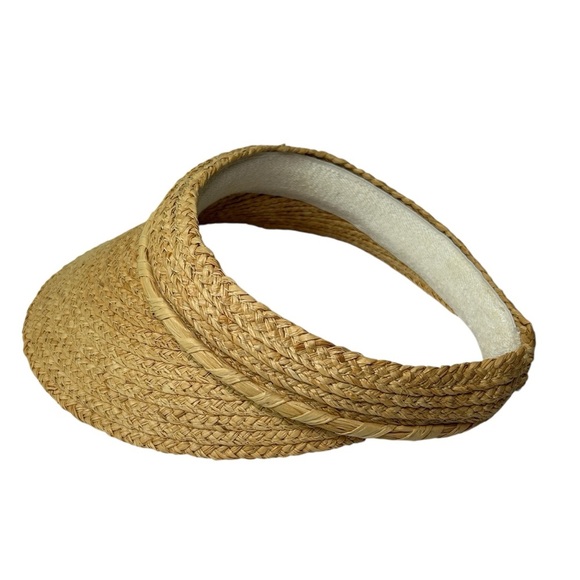 Liz Claiborne Open Visor Woven Straw Sun Visor Natural Braided Hat Beach Garden - Picture 10 of 13